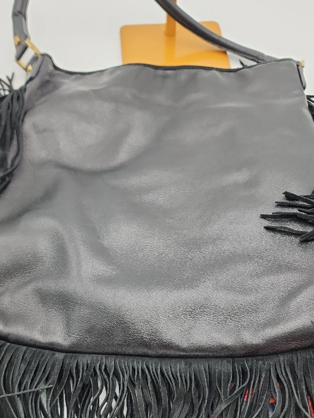 Tory Burch Black Fringe Leather Shoulder Bag With Cover Bag